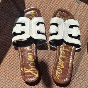 Sam Edelman White and Brown Slide Sandals us size 4
